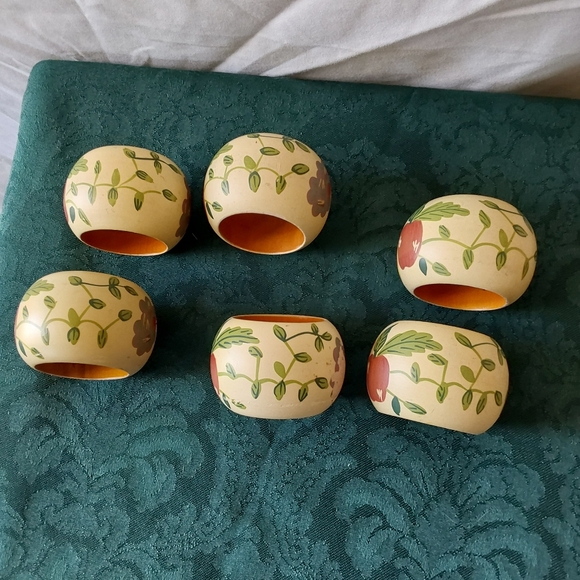 Lot Of  6 Kemp And Beatley Napkin Ring Holders Made In India Yellow Fruit Design - Picture 4 of 7